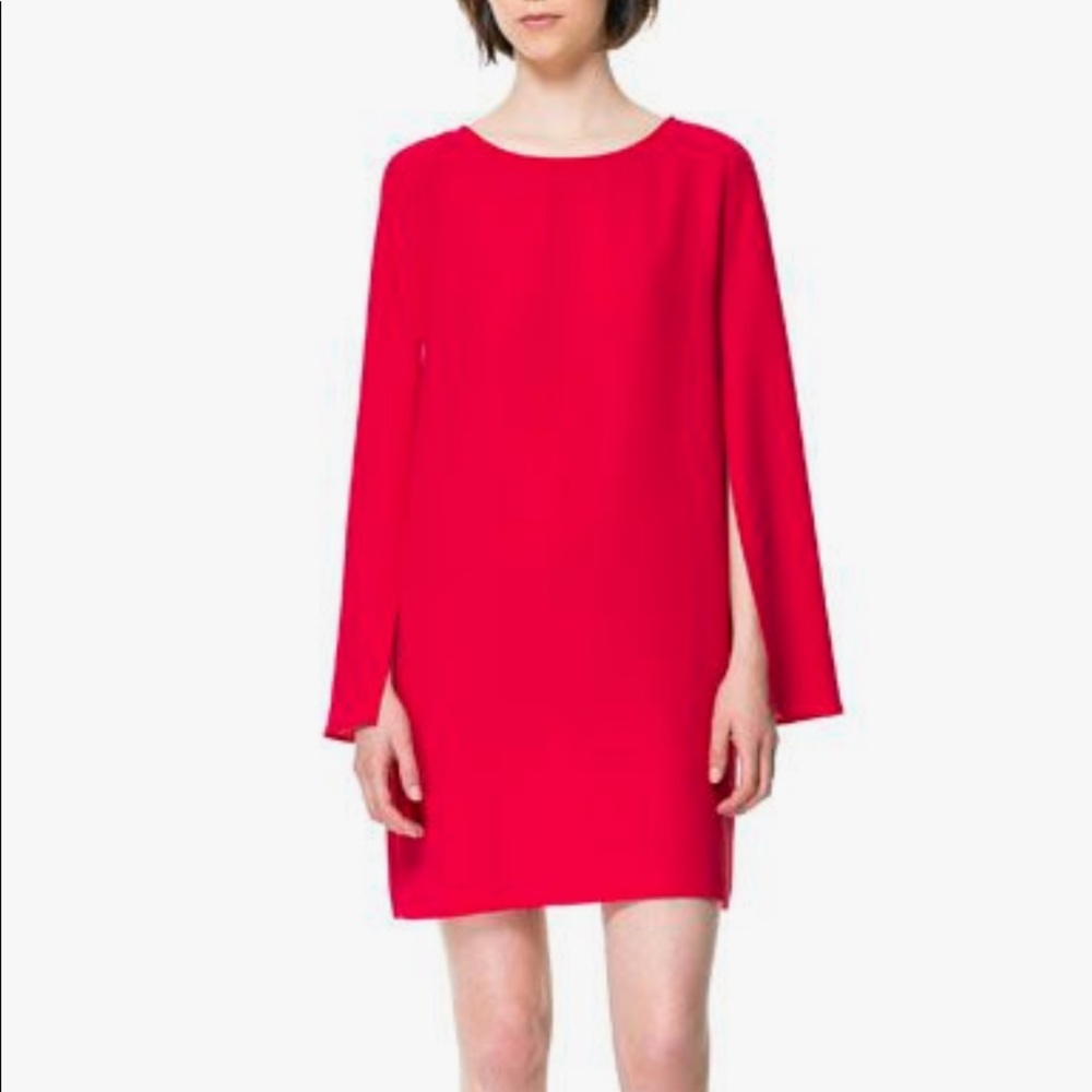 Zara cape sleeve dress | red shift dress